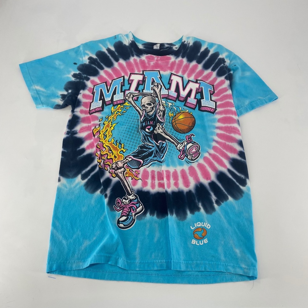 Liquid Blue Miami Basketball Skeleton Tie Dye T-Shirt Mens Medium Blue Pink